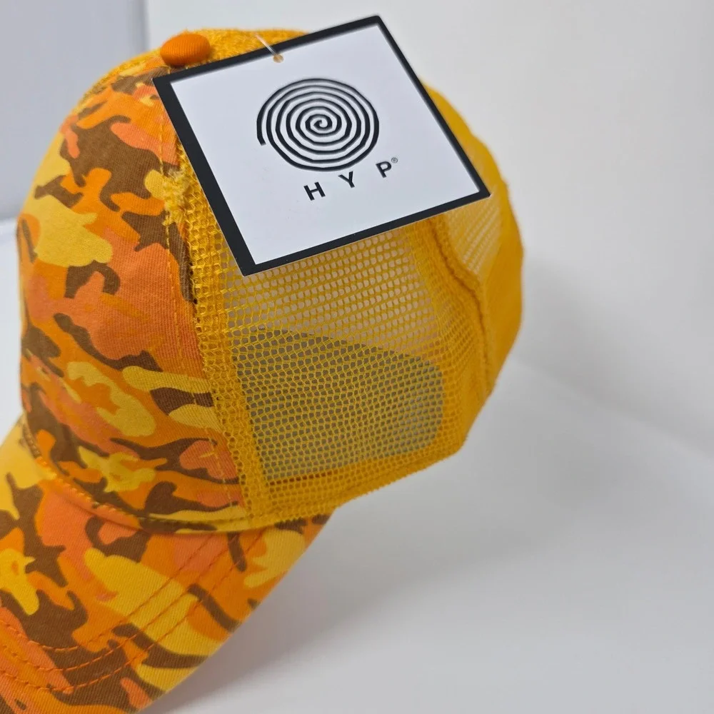 HYP Trucker Hat 59CM Orange Camo Cotton Blend Snapback Mesh Yellow 2012 Vintage